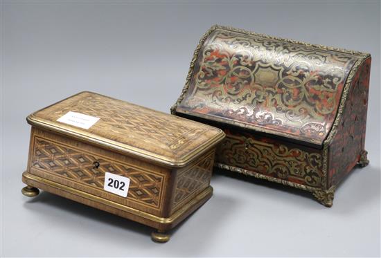 A boullework casket and a parquetry casket